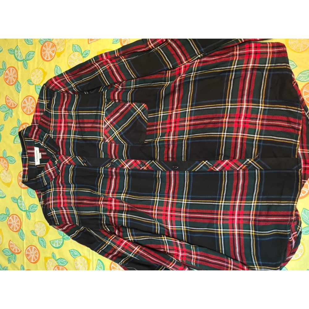 Beachlunchlounge Plaid Button Down Shirt Womens XL Multicolor Red Green Black